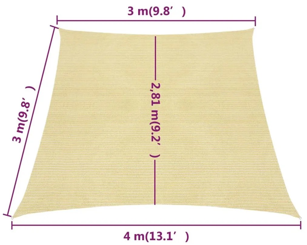 Πανί Σκίασης Μπεζ 3/4 x 3 μ. 160 γρ./μ² από HDPE - Μπεζ