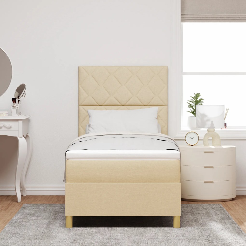 vidaXL Κρεβάτι Σπαστής Βάσης με Στρώμα Κρεμ 90x200 cm Ύφασμα