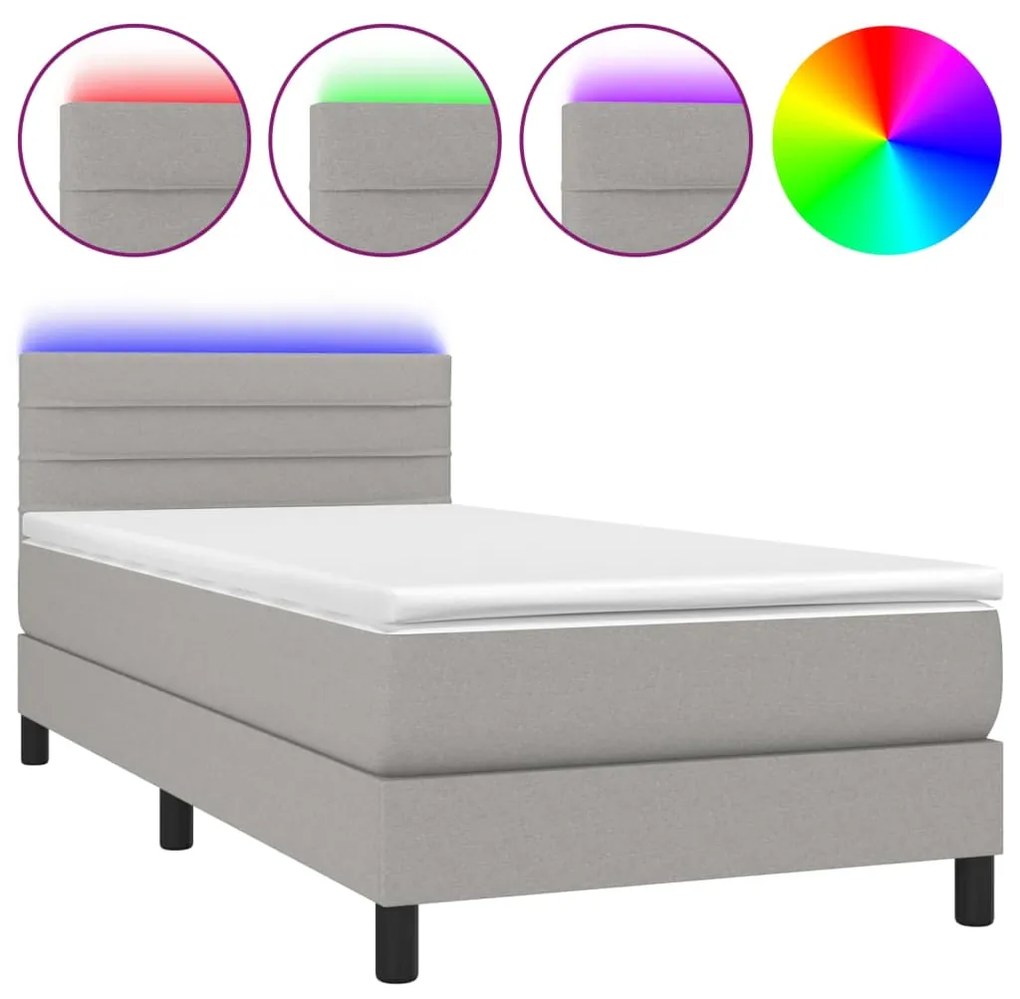 ΚΡΕΒΑΤΙ BOXSPRING ΜΕ ΣΤΡΩΜΑ &amp; LED ΑΝ.ΓΚΡΙ 90X200 ΕΚ. ΥΦΑΣΜΑΤΙΝΟ 3133205