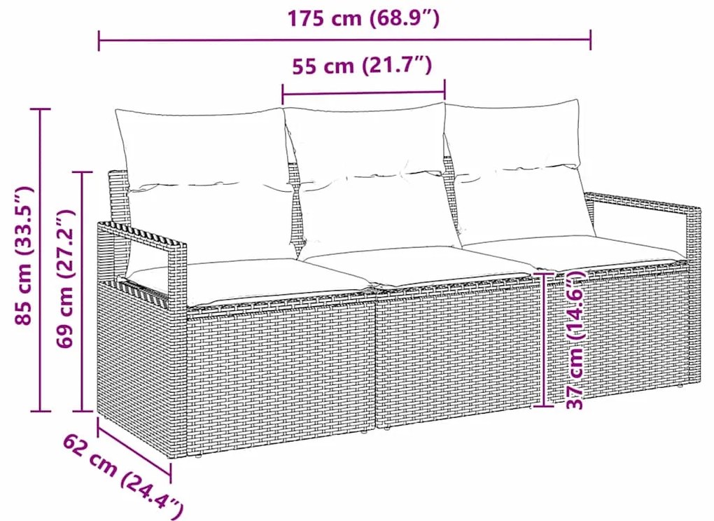 vidaXL Σετ Καναπέ 3 pcs Μαύρο συνθετικό ρατάν