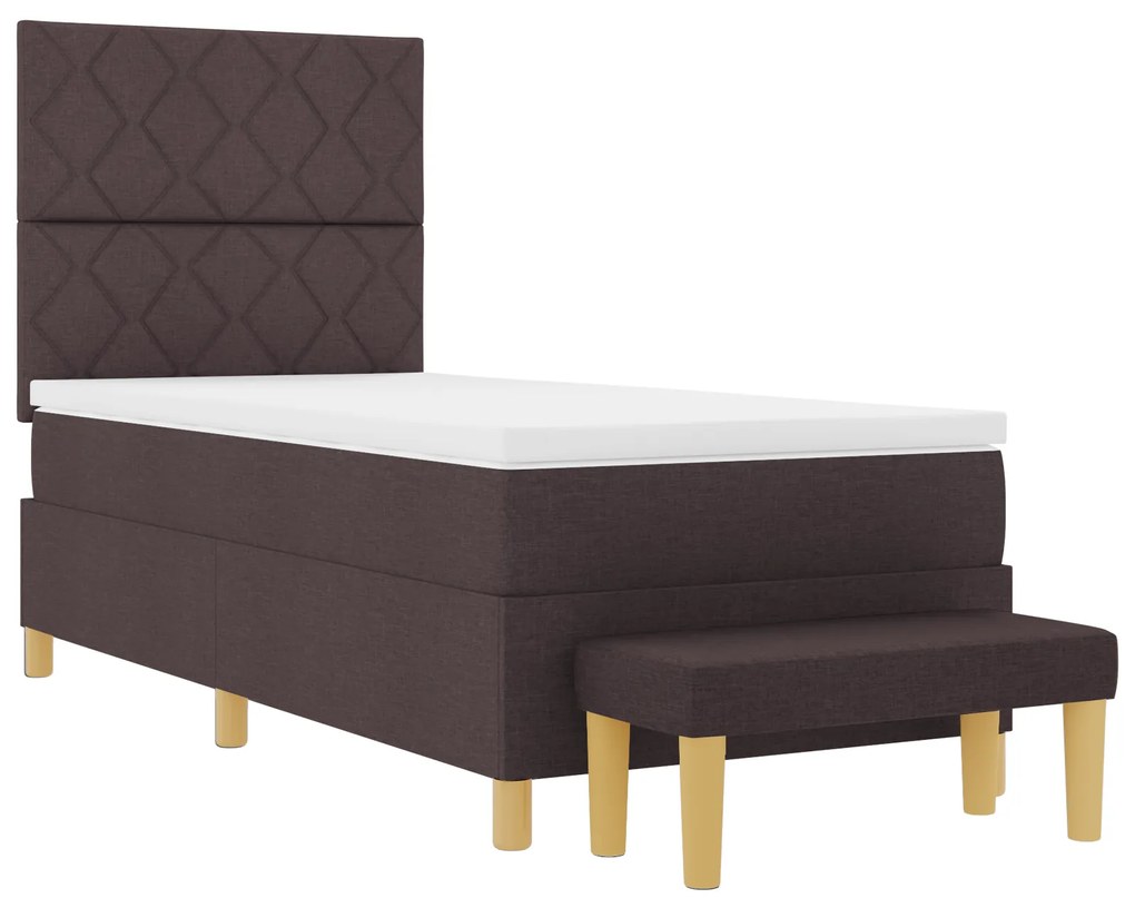 vidaXL Κρεβάτι Box Spring από με Στρώμα και Πάγκο Σκοτεινών Καφέ 90x200 εκ Υφάσματος