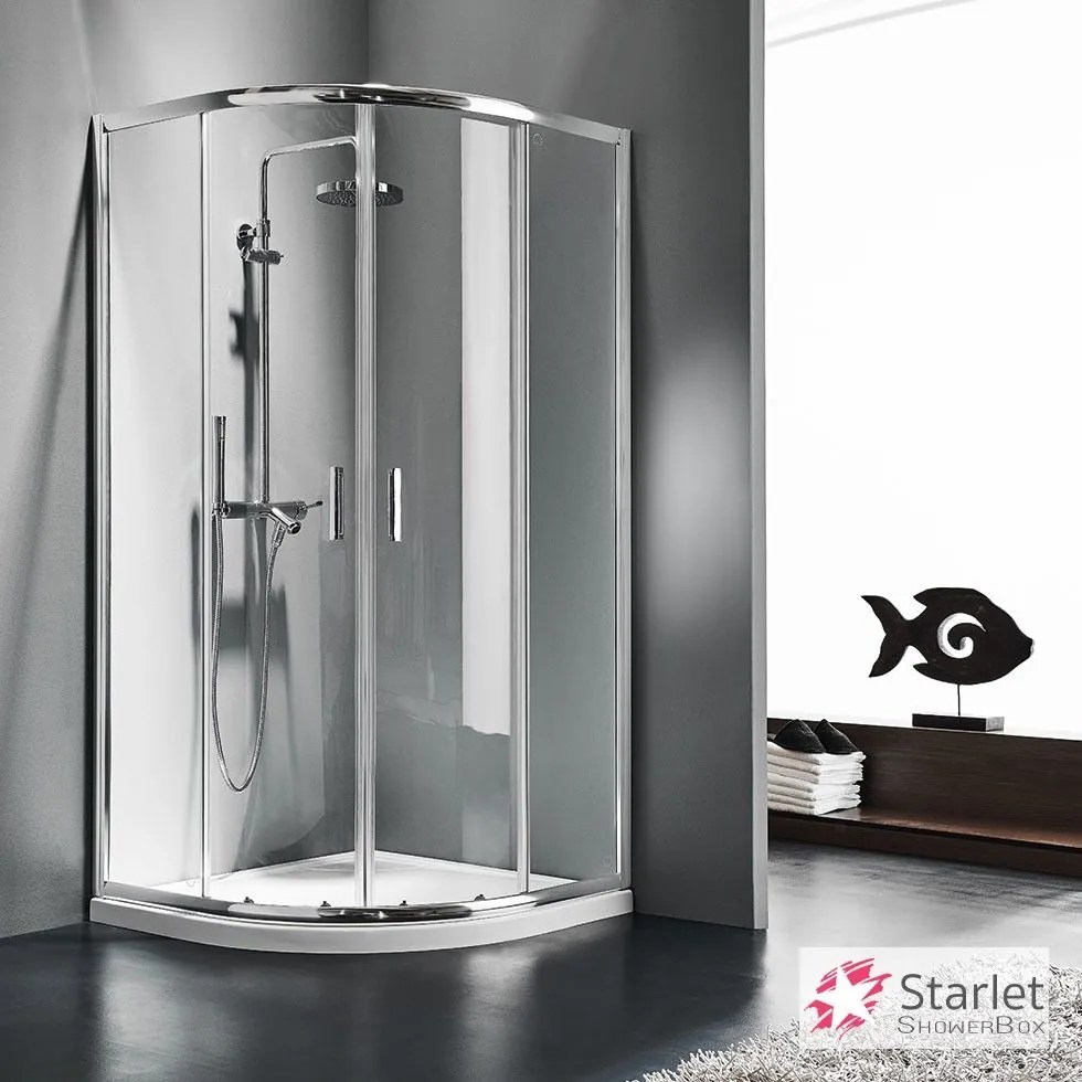 STARLET Quadrant Καμπίνα 1/4 κύκλου με 2 σταθερά &amp; 2 συρόμενα φύλλα CHROME 77-79 Υ180εκ