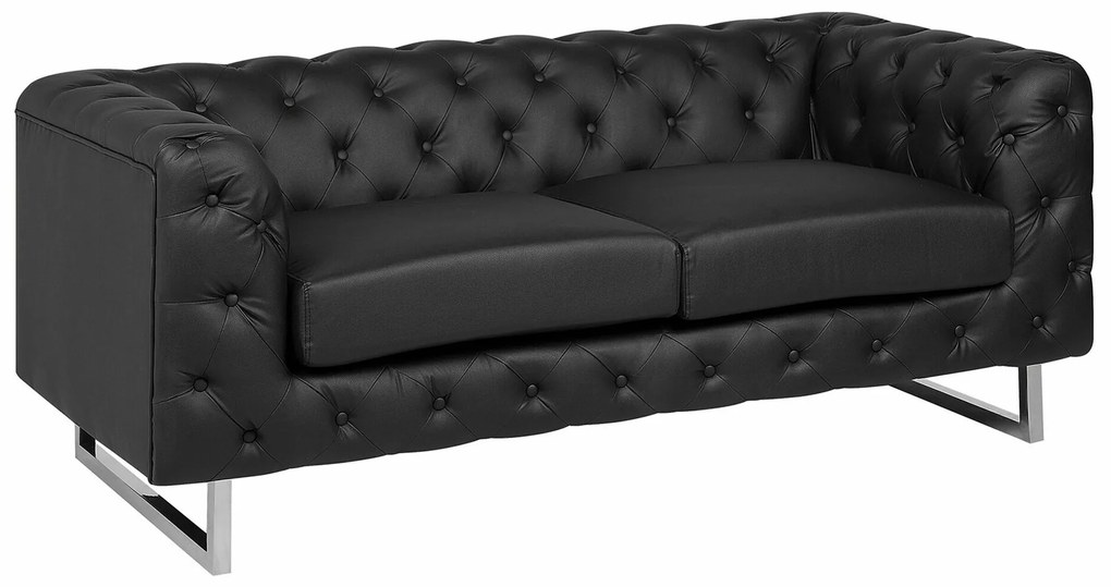 Καναπές chesterfield Berwyn 2090, Μαύρο, 172x87x71cm, Πόδια: Μέταλλο,Ευκάλυπτος