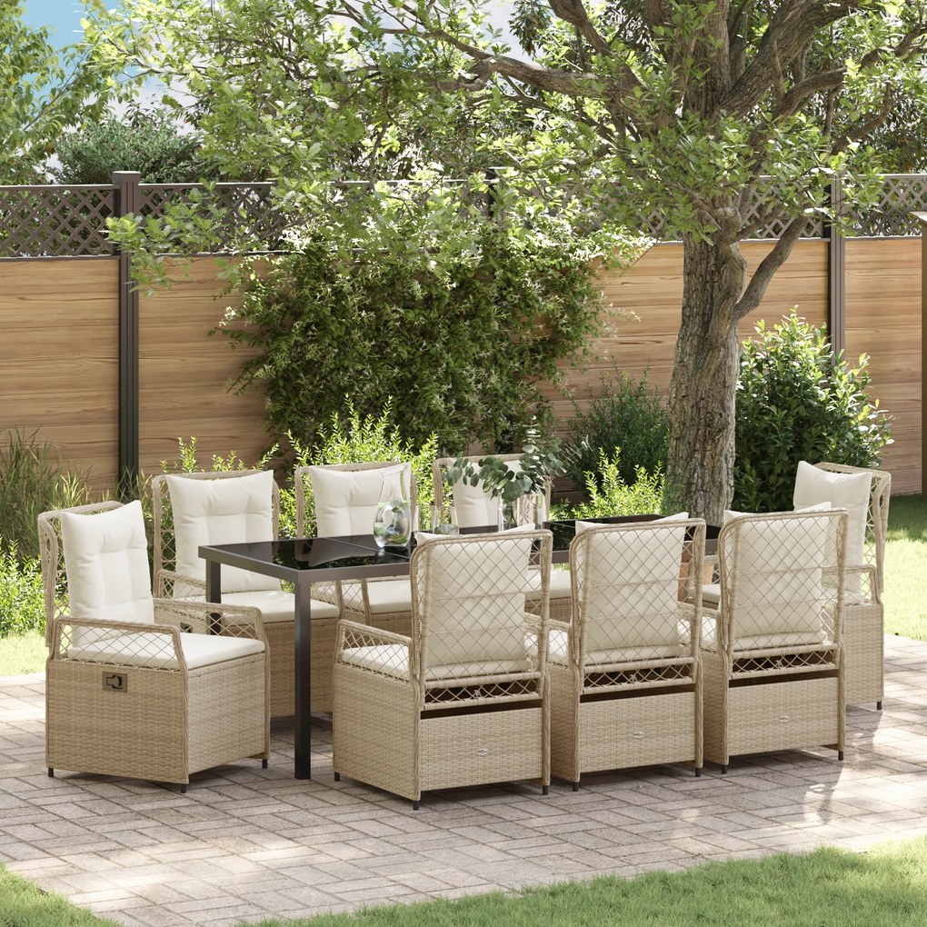 vidaXL Σετ Γευμάτων Κήπου 9 Τεμαχίων Μπεζ Poly Rattan