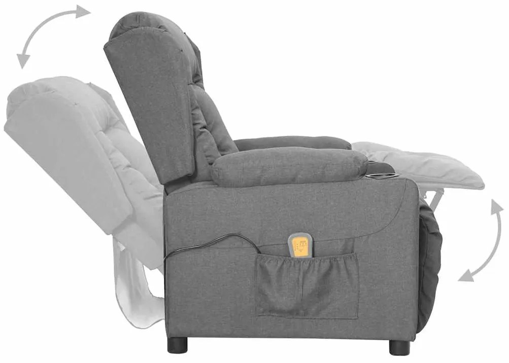 vidaXL Πολυθρόνα Μασάζ με Ανύψωση Ανοιχτό Γκρι Υφασμάτινη