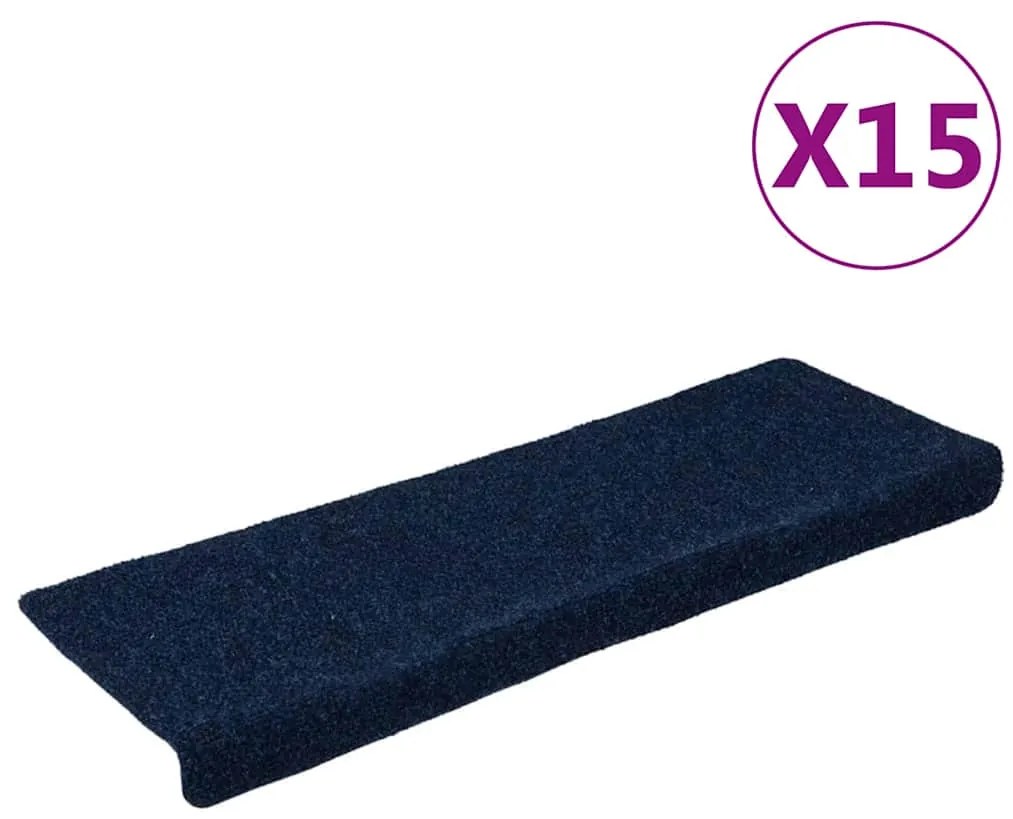 vidaXL Πατάκια Σκάλας 15 τεμ. Μπλε 65x21x4 εκ. από Βελονιασμένο Ύφασμα