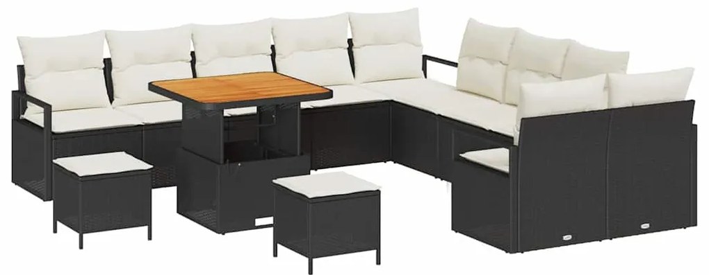 vidaXL Σετ Καναπέ Κήπου με μαξιλάρι 13 pcs Μαύρο Πολυ ράταν