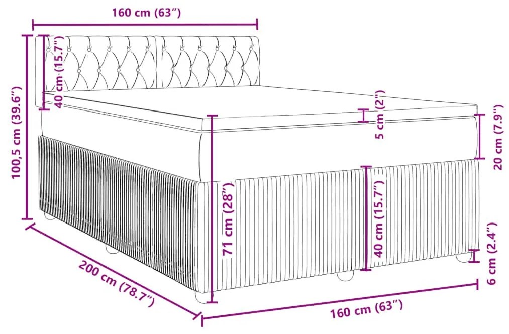 Κρεβάτι Boxspring με Στρώμα Αν. Πράσινο 160x200εκ Υφασμάτινο - Γκρι