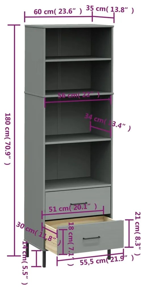 ΒΙΒΛΙΟΘΗΚΗ OSLO ΜΕ 2 ΣΥΡΤΑΡΙΑ ΓΚΡΙ 60X35X180 ΕΚ. ΜΑΣΙΦ ΞΥΛΟ 351007