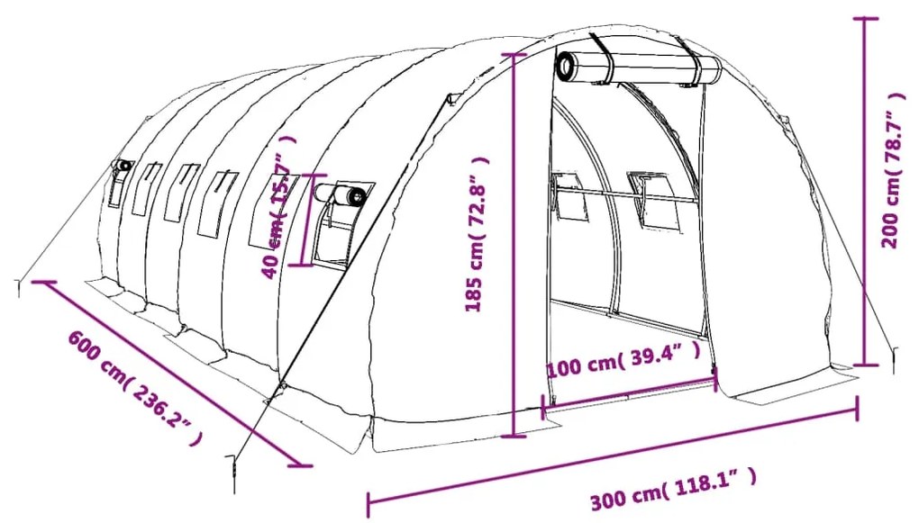 ΘΕΡΜΟΚΗΠΙΟ ΠΡΑΣΙΝΟ 18 Μ² 6 X 3 X 2 Μ. ΜΕ ΑΤΣΑΛΙΝΟ ΠΛΑΙΣΙΟ 3188040