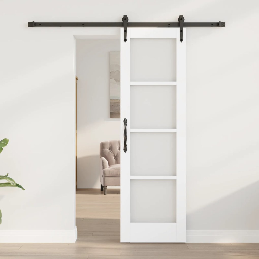 vidaXL Συρόμενη Πόρτα με Εξαρτήματα Λευκή 61x198.5 εκ. Στερεό Ξύλο Πεύκου