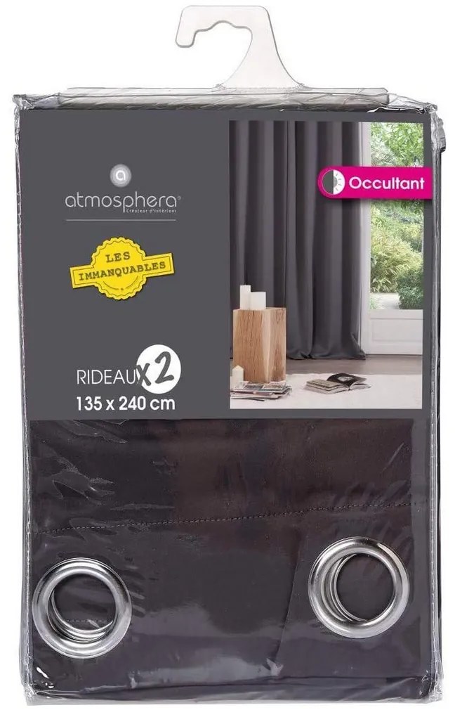 Κουρτίνες Atmosphera Αδιαφανές Γκρι πολυεστέρας x2 (135 x 240 cm)