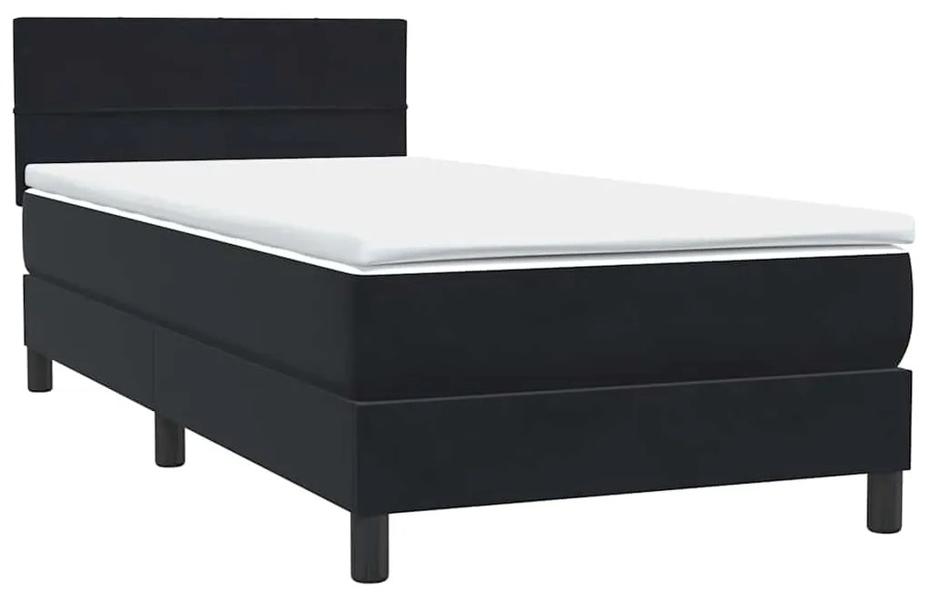 vidaXL Κρεβάτι Boxspring με Στρώμα &amp; LED Μαύρο 90x210 εκ. Βελούδινο