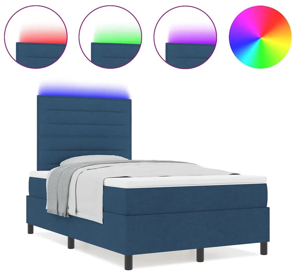 vidaXL Κρεβάτι με ελατήρια με στρώμα Μπλε 120 x 190 cm ύφασμα