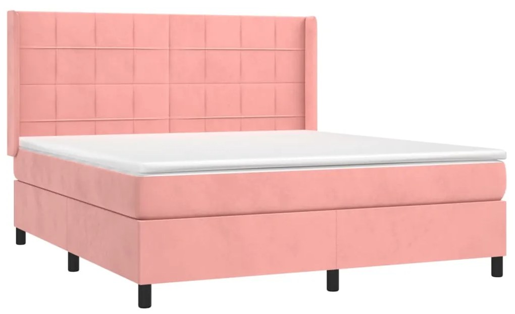 vidaXL Κρεβάτι Boxspring με Στρώμα Ροζ 180x200 εκ. Βελούδινο