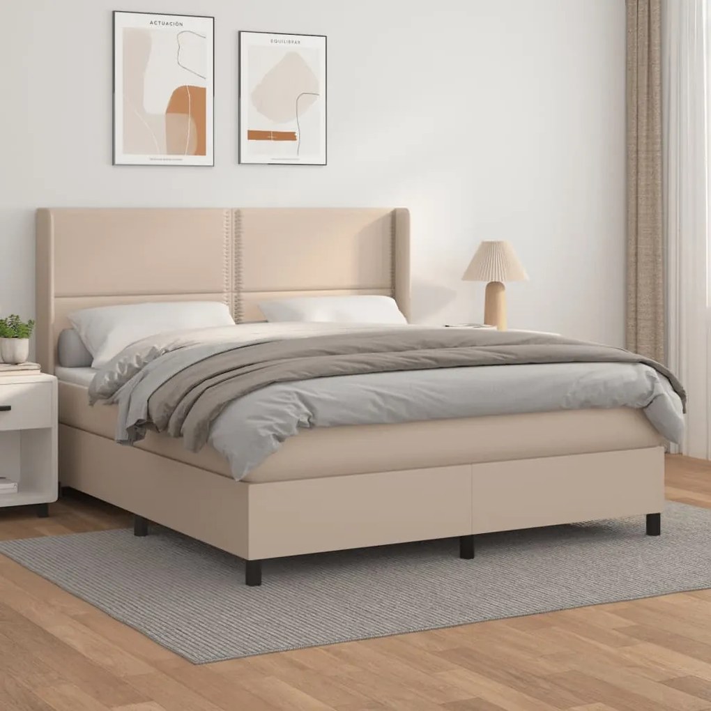 Κρεβάτι Boxspring με Στρώμα Καπουτσίνο 180x200 εκ. Συνθ. Δέρμα