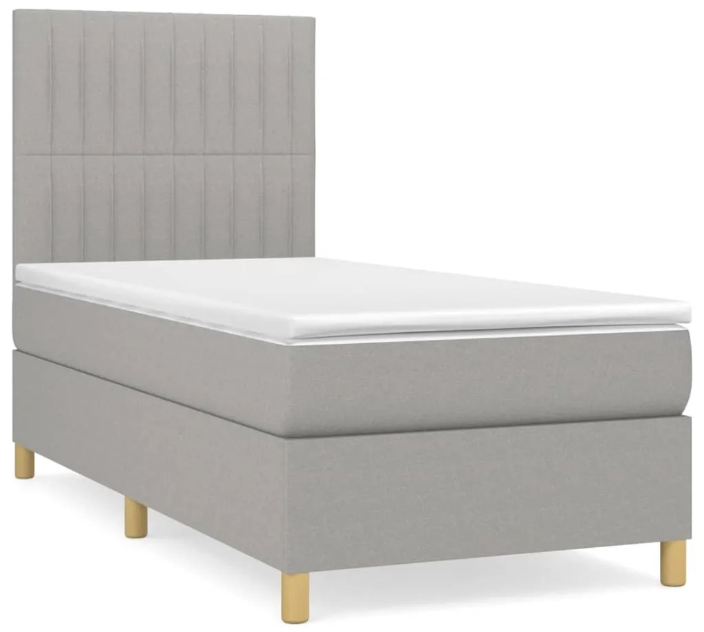 Κρεβάτι Boxspring με Στρώμα Ανοιχτό Γκρι 90x190 εκ. Υφασμάτινο - Γκρι