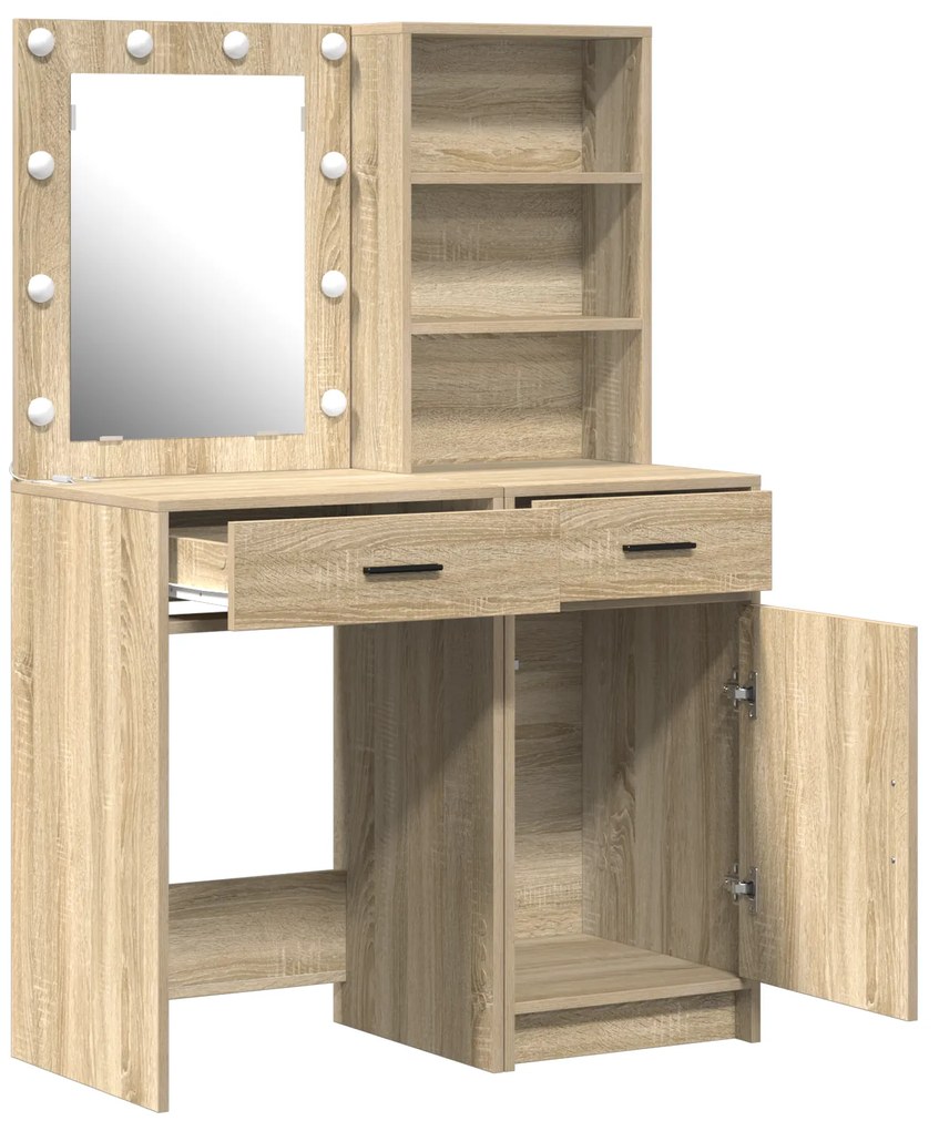 vidaXL Σετ Α dressing table 2 τεμαχίων με LED από μη επεξεργασμένο ξύλο Sonoma