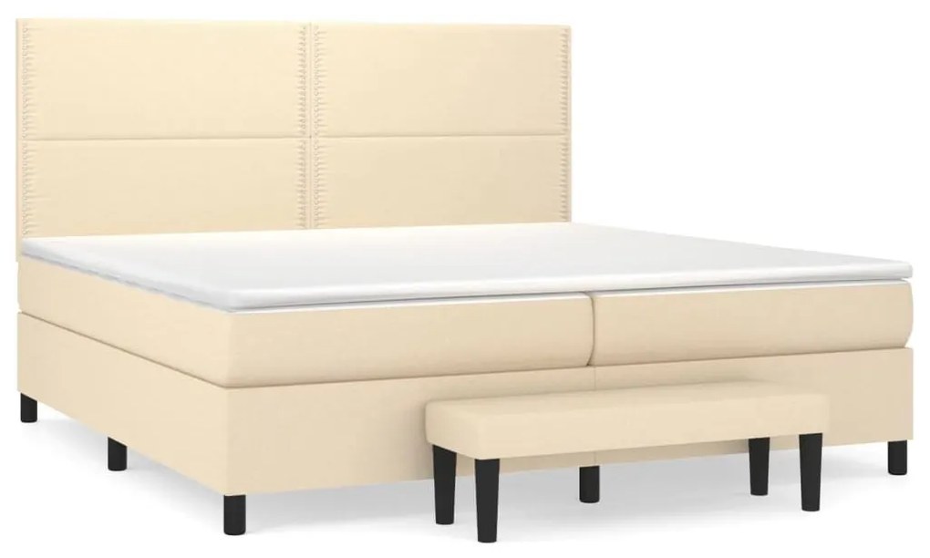 Κρεβάτι Boxspring με Στρώμα Κρεμ 200x200 εκ. Υφασμάτινο - Κρεμ