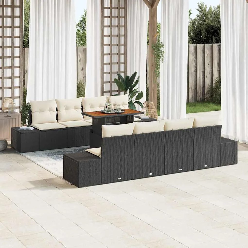 vidaXL Σέτ φαγητού για κήπο 9 pcs Μαύρο, Κρέμα 100 x 55 x 73 εκ