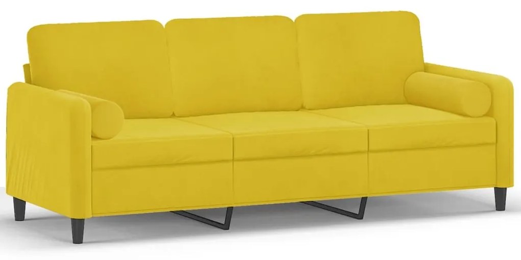 Καναπές Τριθέσιος Κίτρινο 180 εκ. Βελούδινος με Μαξιλάρια - Κίτρινο