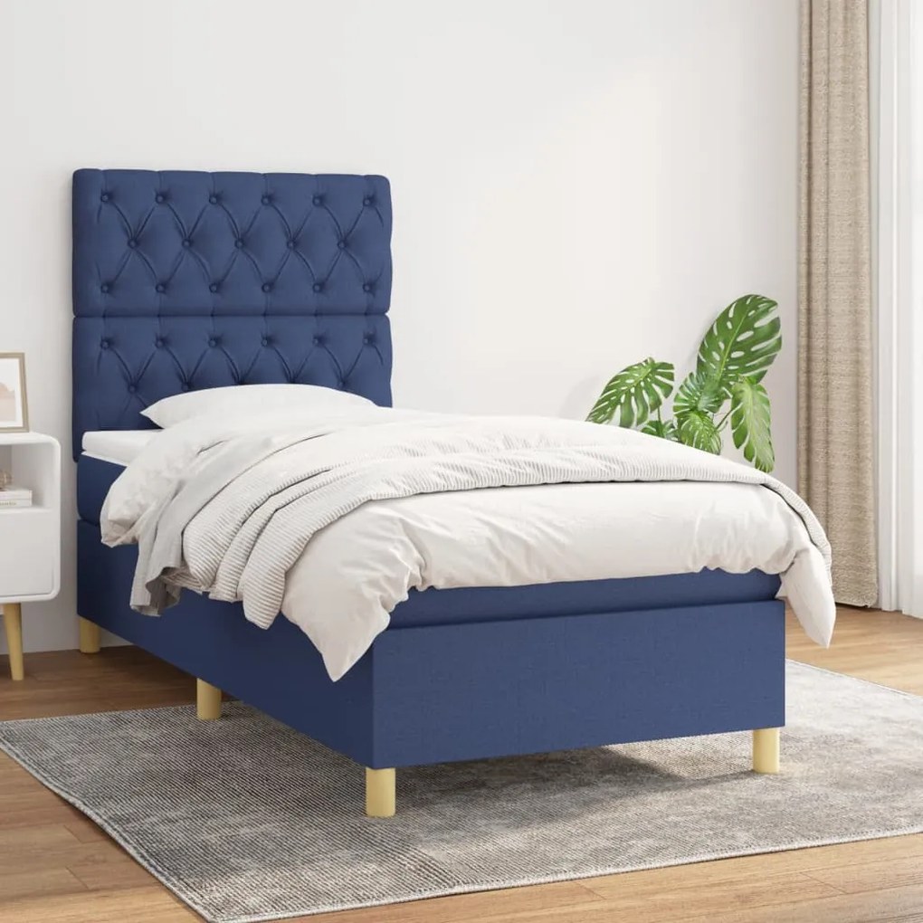 vidaXL Κρεβάτι Boxspring με Στρώμα Μπλε 80x200 εκ. Υφασμάτινο