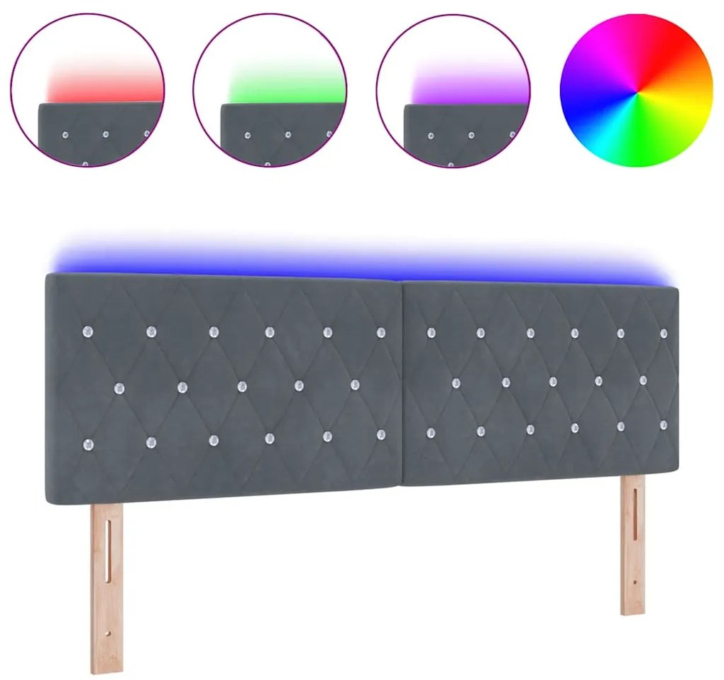 vidaXL Κεφαλάρι LED με φώτα λωρίδας LED Σκούρο γκρι 80 cm Βελούδο