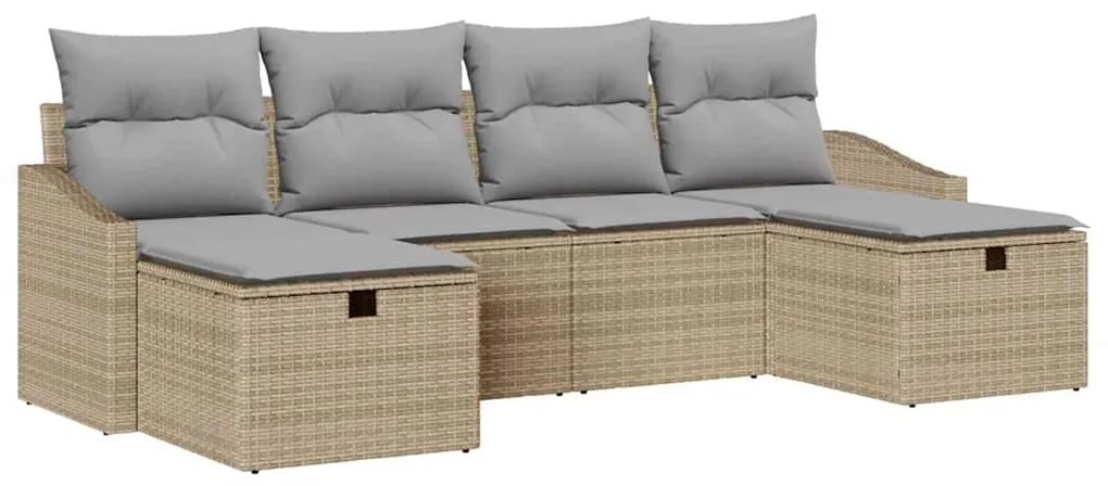 vidaXL Σετ Καναπέ Κήπου με μαξιλάρι 6 pcs Μπεζ Πολυ ράταν