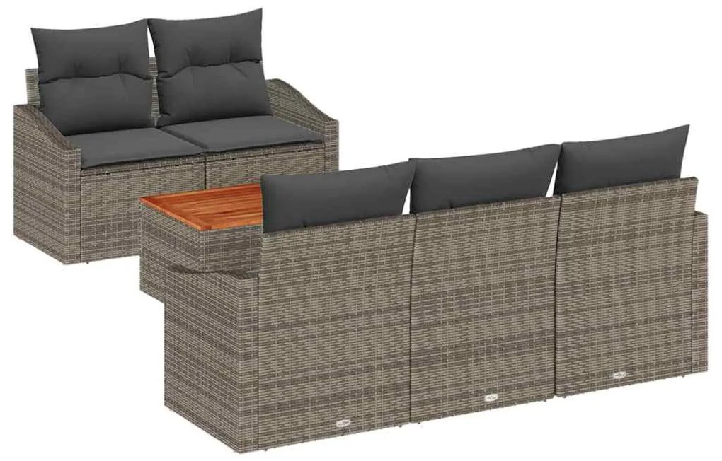 vidaXL Σετ Καναπέ Κήπου με μαξιλάρι 6 pcs Γκρι Πολυ ράταν