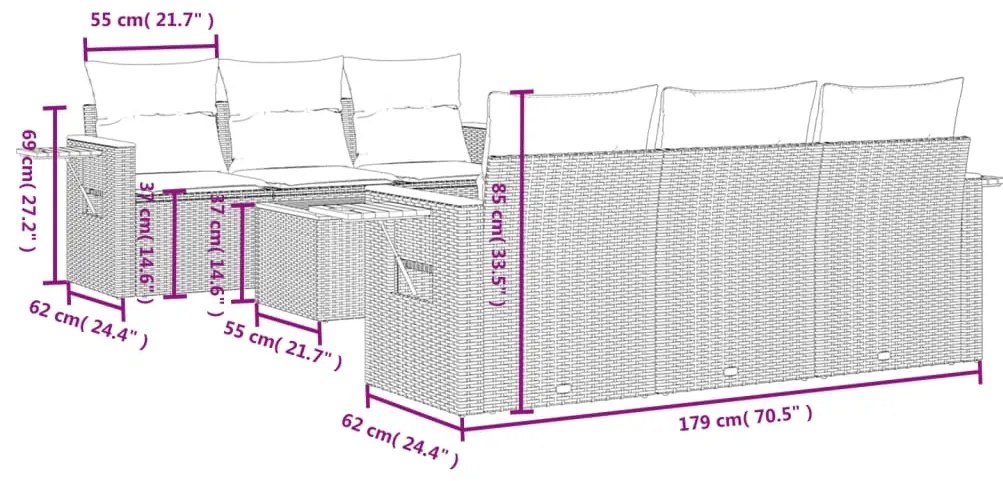 vidaXL Σαλόνι Κήπου Σετ 7 τεμ. Μπεζ Συνθετικό Ρατάν με Μαξιλάρια