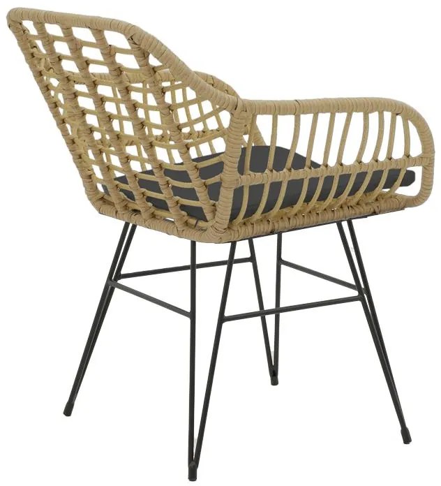 Τραπεζαρία Naoki V σετ 3τεμ rattan pe σε φυσική απόχρωση και μαύρο μέταλλο 80x80x78εκ 80x80x78 εκ.