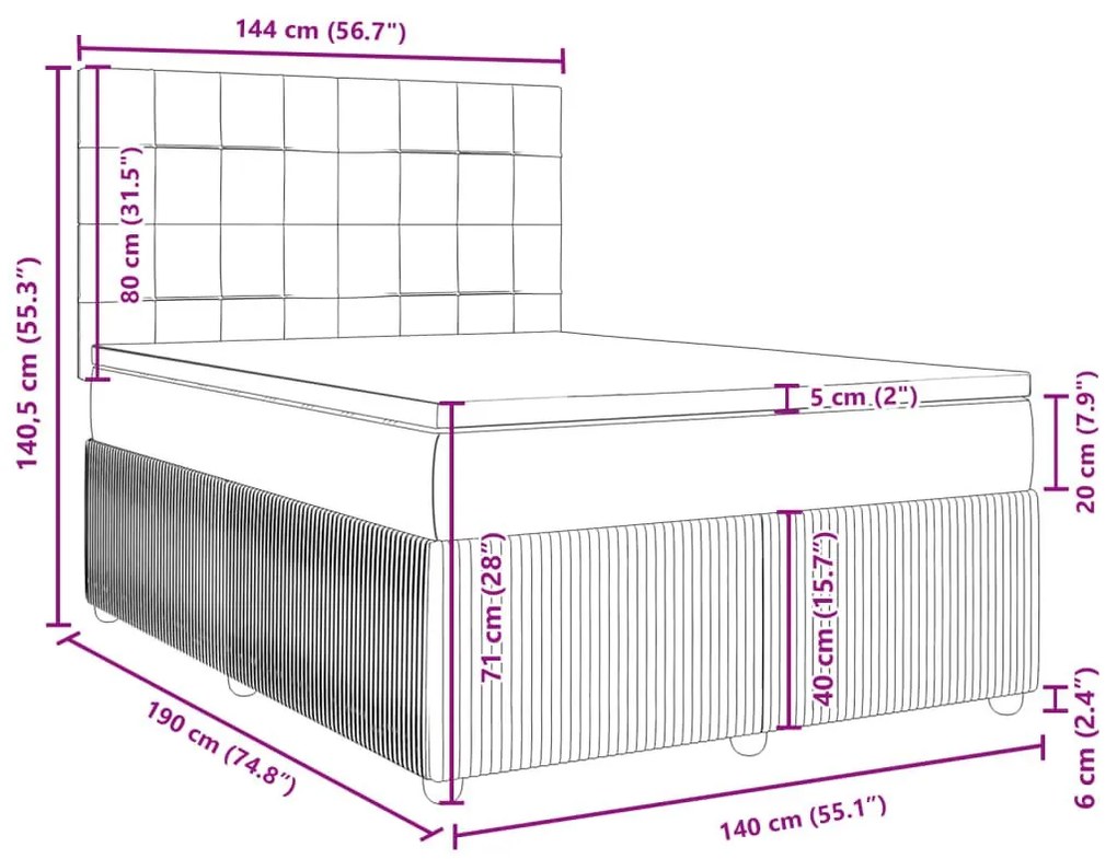 Κρεβάτι Boxspring με Στρώμα Ανοιχτό Γκρι 140x190 εκ. Υφασμάτινο - Γκρι