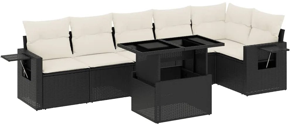 vidaXL Καναπές Σετ 7 Τεμαχίων Μαύρο Συνθετικό Ρατάν με Μαξιλάρια