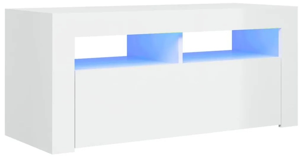 Έπιπλο Τηλεόρασης με LED Γυαλιστερό Λευκό 90x35x40 εκ. - Λευκό