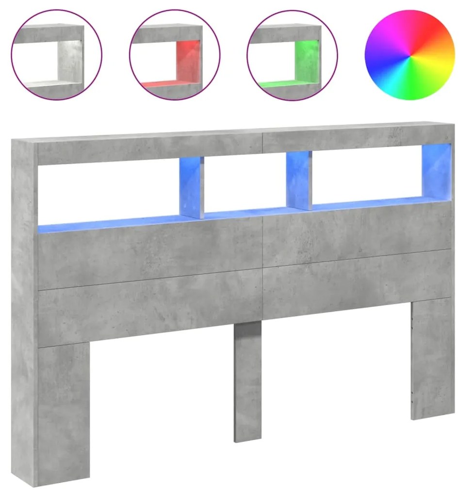 vidaXL Κεφαλάρι με Αποθηκ. Χώρο &amp; LED Γκρι Σκυρ. 160x17x102 εκ.