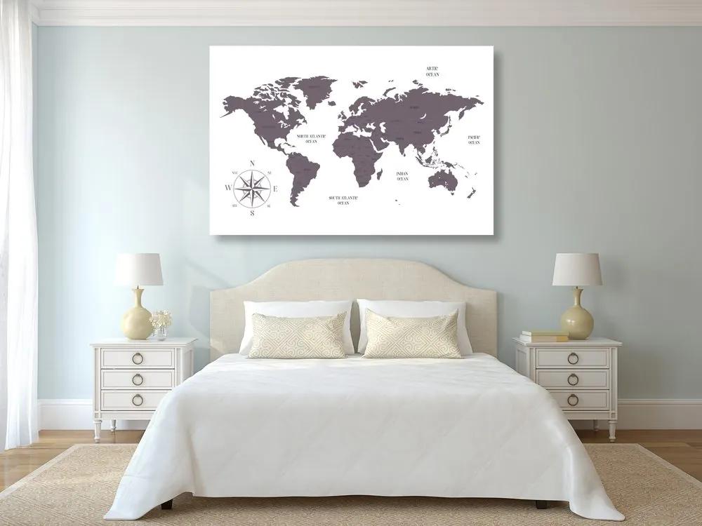 Εικόνα αξιοπρεπούς χάρτη του κόσμου σε καφέ σχέδιο - 60x40