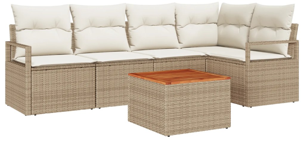 vidaXL Σετ καναπέ κήπου 6 pcs Beige, λευκό Μεσαίο Ρατάν, Ξύλο