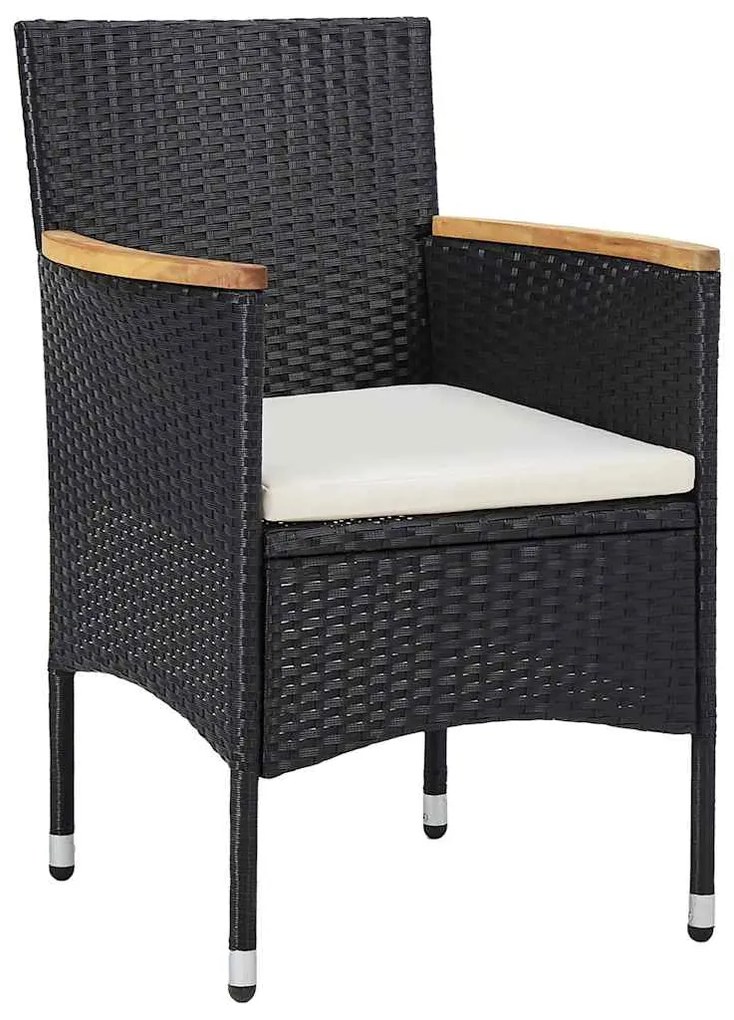 vidaXL Σέτ φαγητού για κήπο με μαξιλάρι 3 pcs Μαύρο Πολυ ράταν