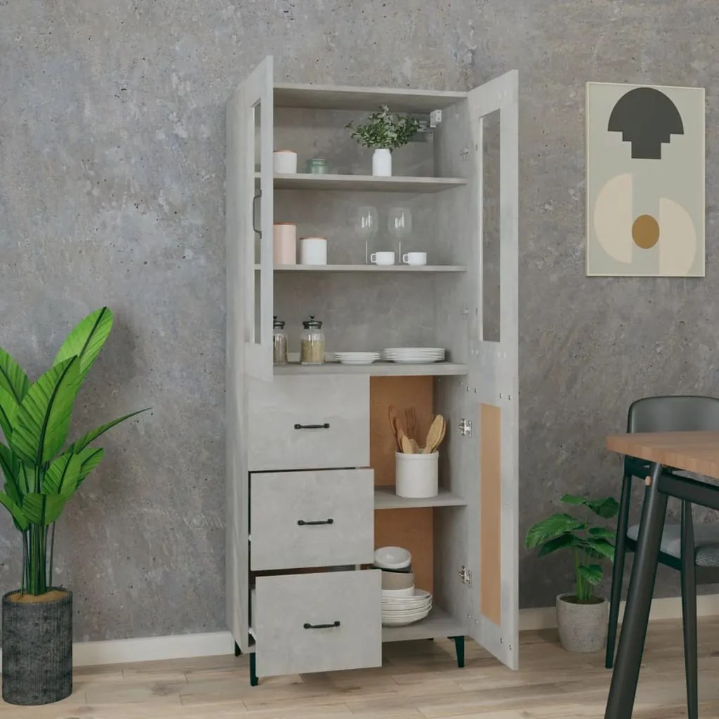vidaXL Ντουλάπι Γκρι Σκυροδέματος 69,5x34x180 εκ. Επεξεργασμένο Ξύλο