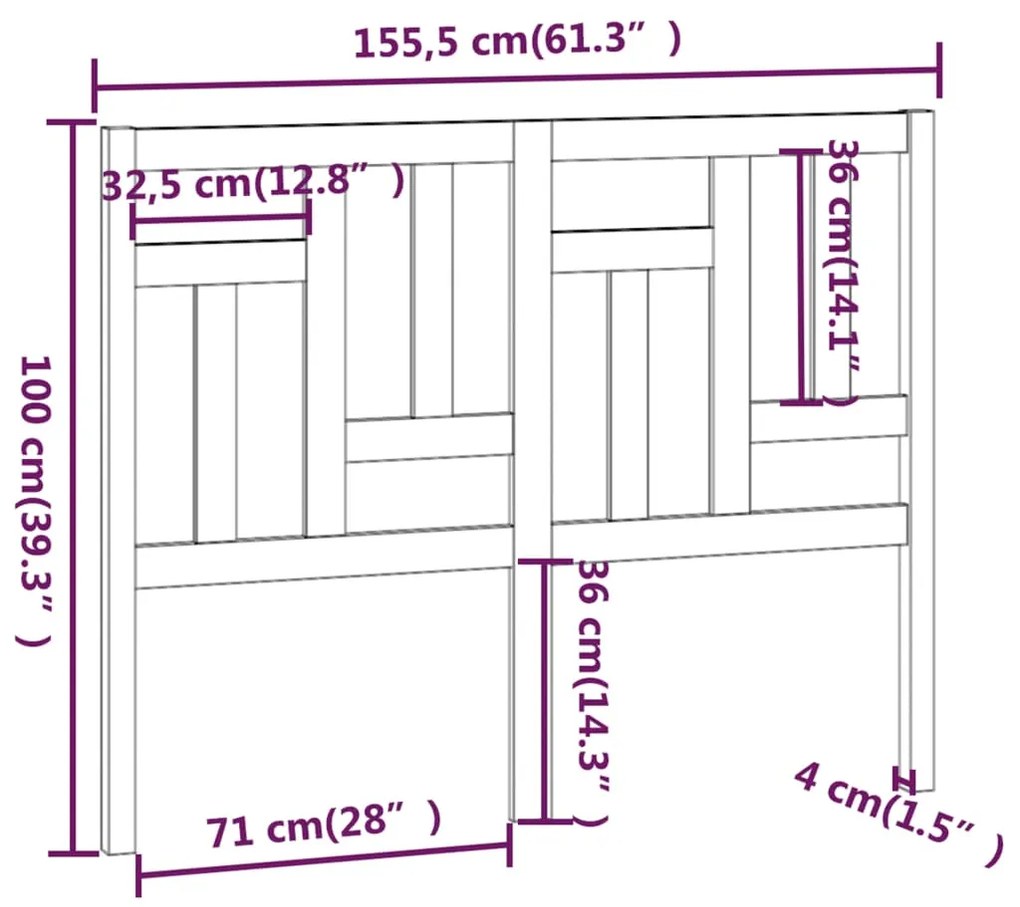 vidaXL Κεφαλάρι Κρεβατιού Λευκό 155,5 x 4 x 100 εκ. Μασίφ Ξύλο Πεύκου