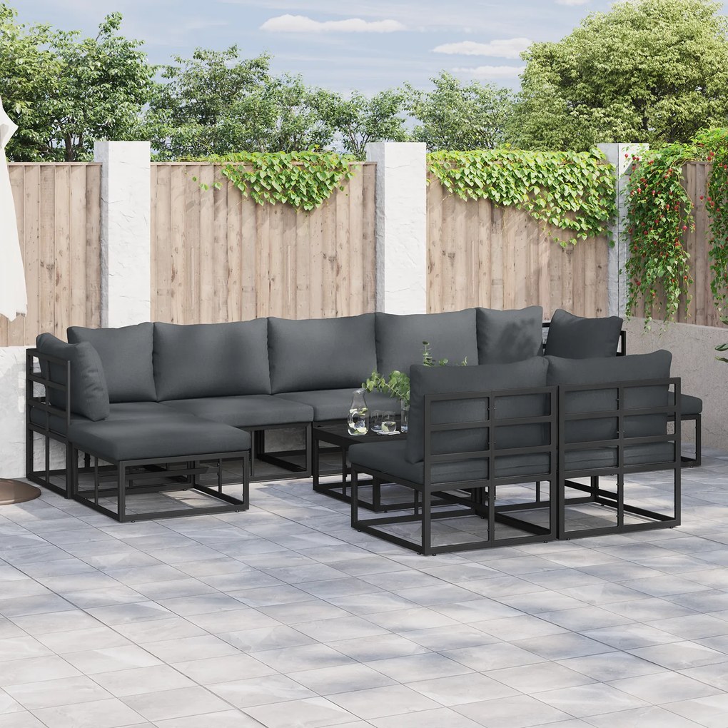 vidaXL Σετ Καναπέ Κήπου 9 pcs Μαύρο 353 x 141.5 x 71 εκ. Αλουμίνιο
