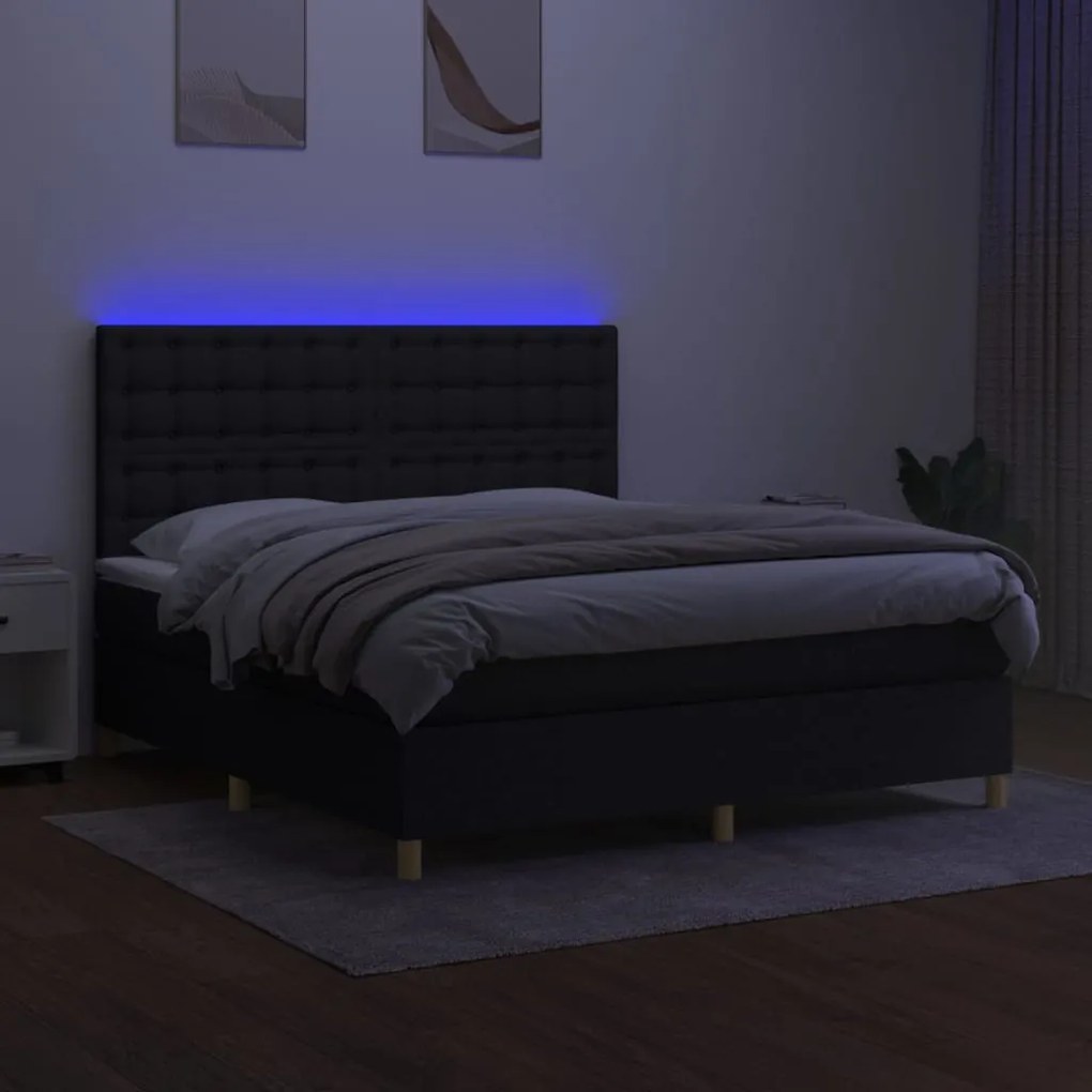 vidaXL Κρεβάτι Boxspring με Στρώμα & LED Μαύρο 160x200 εκ. Υφασμάτινο