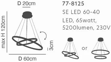 Γραμμικό Φωτιστικό SE LED 60-40 OLYMPIC PENDANT GOLD MAT Β5 - 51W - 100W - 77-8125