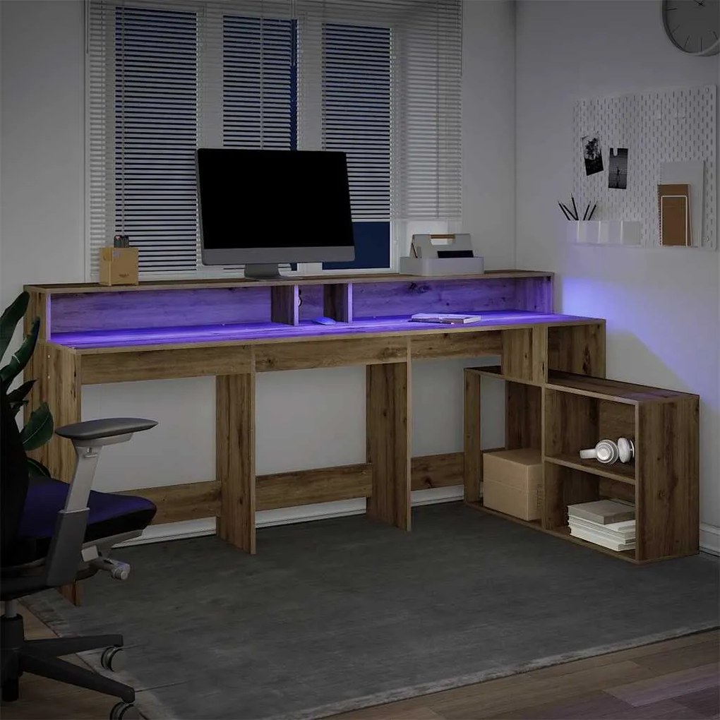 vidaXL Γραφείο με LED Αρτισιανή Δρυς 200x104x91 εκ. Επεξεργασμένο Ξύλο