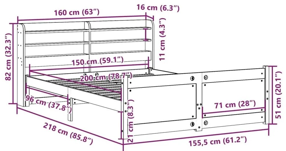 Πλαίσιο Κρεβατιού Κεφαλάρι Λευκό 150x200εκ Μασίφ Πεύκο - Λευκό