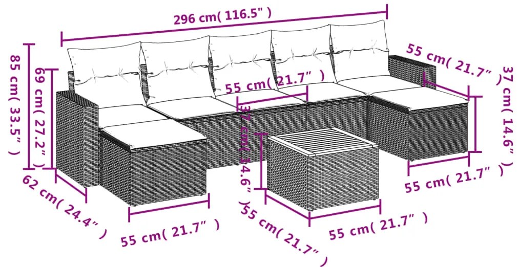 vidaXL Σαλόνι Κήπου 8 Τεμαχίων Μαύρο από Συνθετικό Ρατάν με Μαξιλάρια