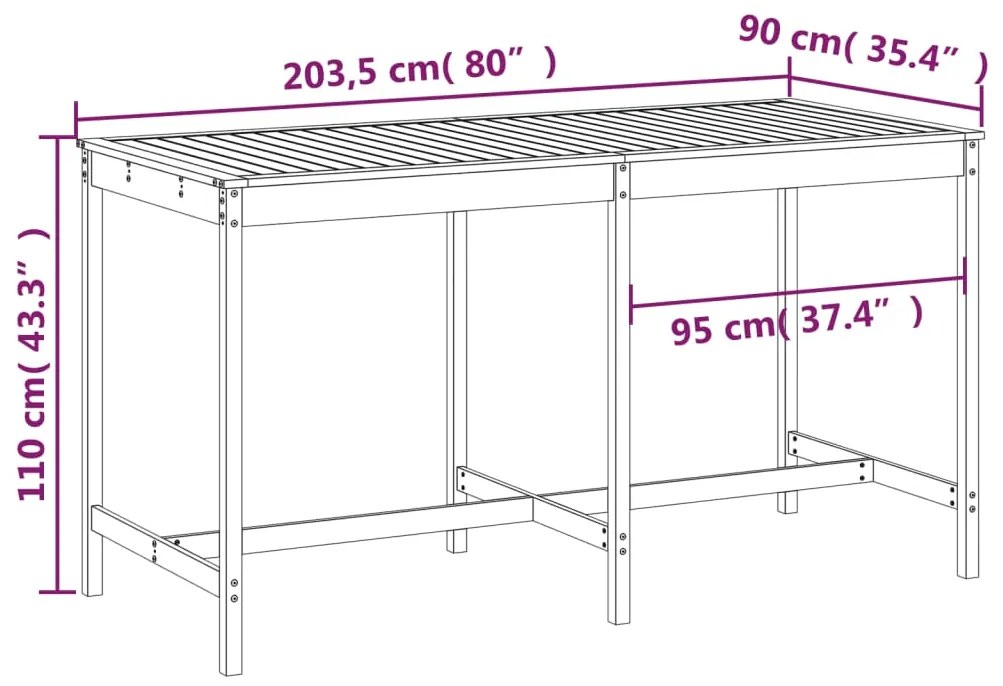 vidaXL Τραπέζι Κήπου Γκρι 203,5 x 90 x 110 εκ. από Μασίφ Ξύλο Πεύκου