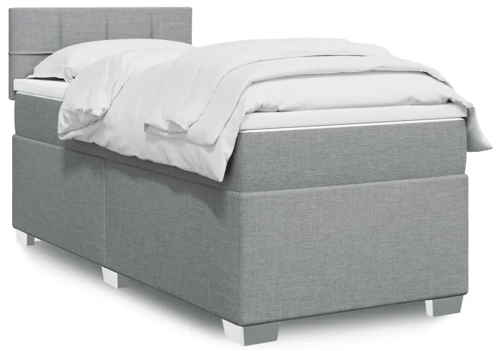 vidaXL Κρεβάτι Boxspring με Στρώμα Ανοιχτό Γκρι 90x190 εκ. Υφασμάτινο