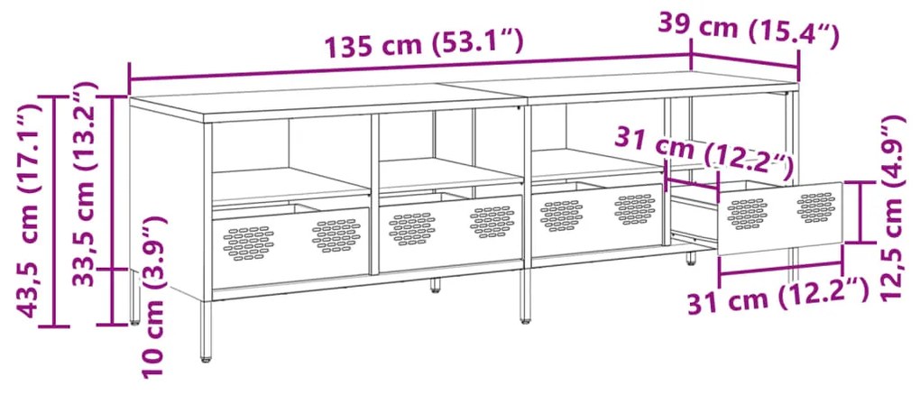 Έπιπλο Τηλεόρασης Μαύρο 135x39x43,5 εκ. Ατσάλι Ψυχρής Έλασης - Μαύρο