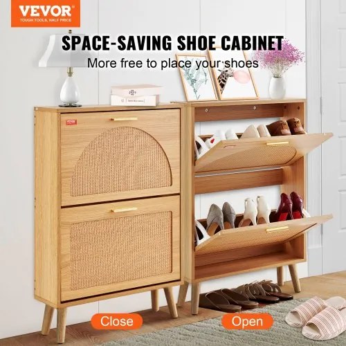 VEVOR Shoe Cabinet with 2 Flip Drawers Rattan Shoe Storage Cabinet for Entryway